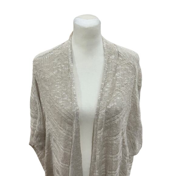 EILEEN FISHER Open Knit Sweater Cardigan Women L Linen Cover Up Flowy Luxury - Picture 2 of 10